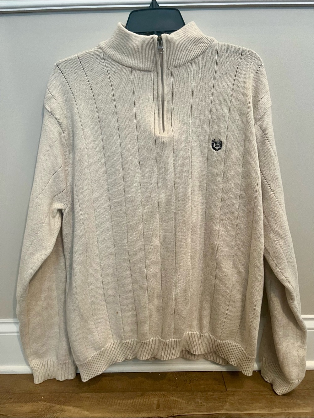 Chaps Cream Ribbed Quarter-Zip Sweater